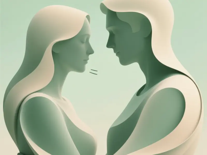 Illustrazione astratta di due forme che si avvicinano in un dialogo soft